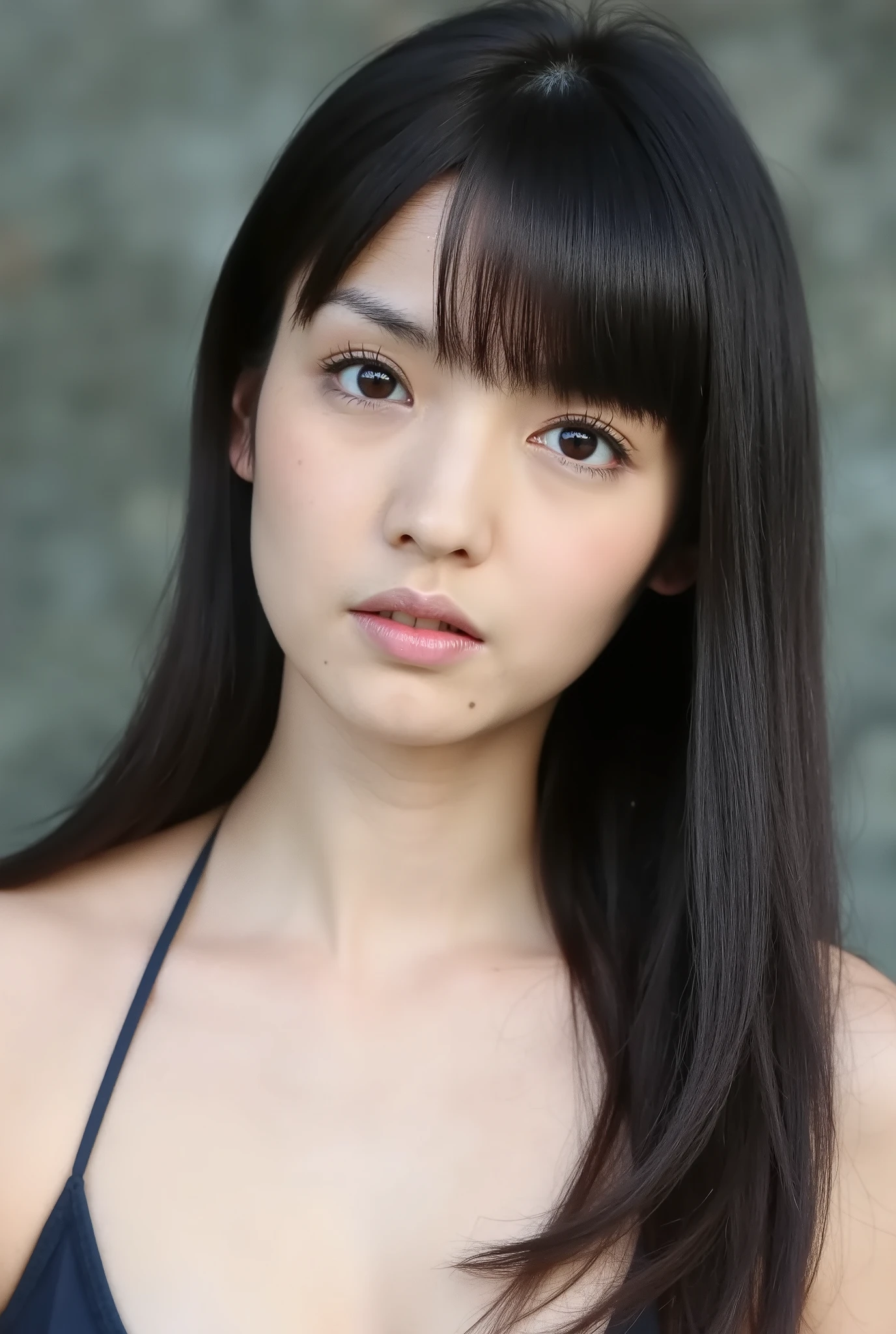 news studio,Highest Quality,Japanese woman, The full body of a news scaster, detailed eyes, black hair, sexy lingerie