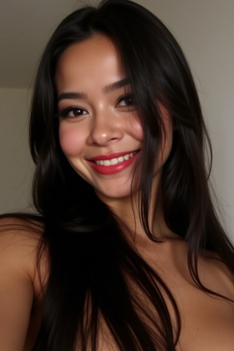 A closeup of a woman in a smiling red dress, Alanis Guillen, in a red tank top, Fernanda Suarez, Violet Myers, beautiful tanned Mexican woman, Lorena Avarez, 30-year-old woman from Cuba She's smiling and excited, Beautiful Mexican woman, 30 years old Woman, ultra realistic, 8k