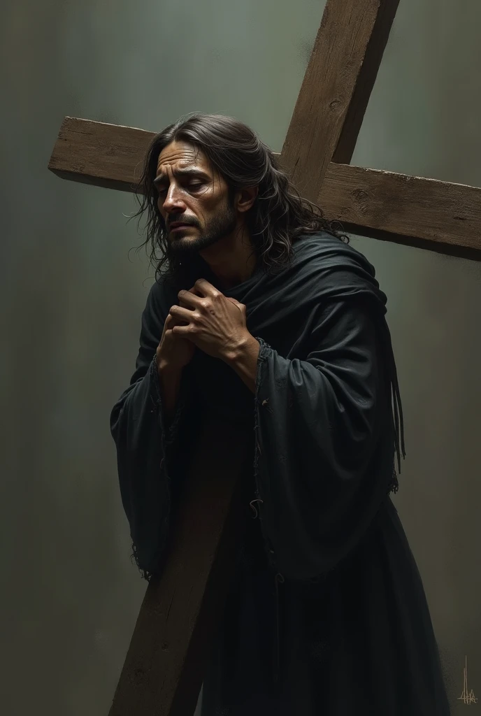 Jesus wearing black rope big arms and really strong  realistic, HD, 4k --ar 9:16 --chaos 8