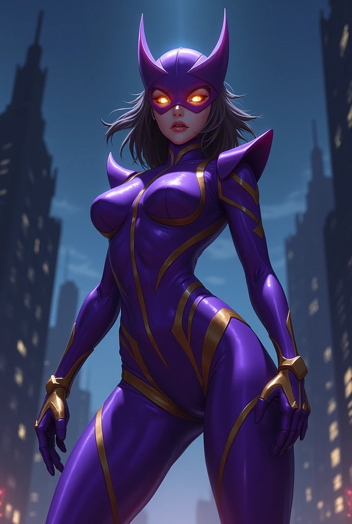 Dominatrix cyber jessica_cruz wearing a skin-tight uniform stsapph2024 in a dark and sinister narrow alley under a dim street light, (cyberpunk style), Evangelion style, mecha, (sensual pose with her hands on her waist), (rainy night with fog), Batgirl, bodysuit, toned body, wide hips, Allan Moore, DC Comics, gothic setting, Gottam City, photorealistic, 8k, realistic shadows