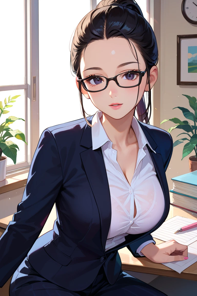 Beautiful cartoon teacher in glasses close up