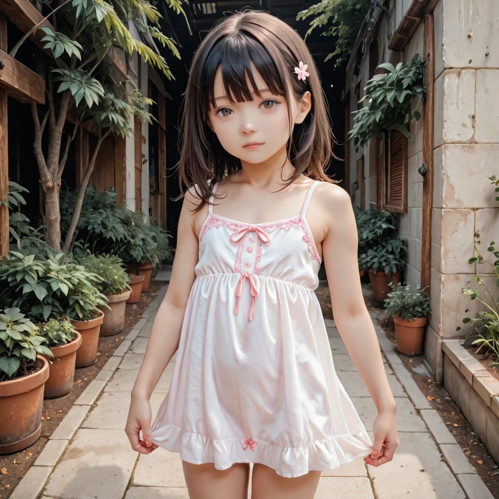 table top, highest quality, 8K, I&#39;m , teen, Raw ph absurd, award winning portrait, smile, smile, alone, Idol Face, viola lace, gardenia,A tank top with a large opening at the chest, mini skirt、delicate girl, Upper body,full body shot, Digital single-lens reflex camera, looking at the viewer, Frank, Sophisticated, Zola々right, thin arms,small mouth,cute face, professional lighting, film grain, chromatic aberration, (Eye and face details:1.0), (Bokeh:1.1), 、primary school student、Lolicon、hot spripen-air bath