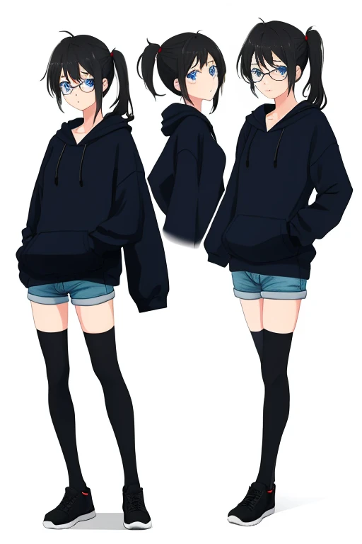 masterpiece, top-quality, One lady, The best smile, Japan people in their 20s, (A dark-haired, Short Bob Hair, Strengthen curly hair and waves, Shorthair, With bangs, The back hair is a ponytail(Length to the waist), attach hairpins to bangs), (thick eyebrow, draw thick eyebrows), (drooing eyes, Blue eyes, Blue eyes), Small nose, Thicker lips, (Rimless glasses, Small glasses, glasses for women), Wheat-toned skin, and draw the full body, dynamic sitting pose, (Looking at the camera, Front of camera, Look at viewers, Front attitude, Turn your face to the viewer, face forwards).