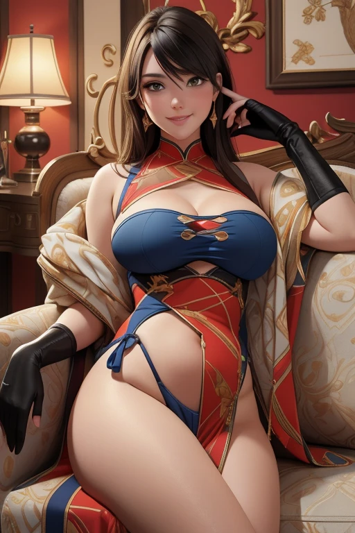 ((Raw photography,top-quality,hight resolution,Ray tracing,nffsw,Best Quality,Post-processing,portlate.3D,PureErosFace_V1:0.7,),(( Shiny dark red leather bondage outfit,golden luxury embroidery,Dark red BDSM,mistress,Bold figure,)))((((short hair hair,Emphasize cleavage,huge tit:4.0,Thin leg,Otto's eye,Elaborate depiction of limbs,a small nose,Have a perfect body,sleeveless,)))),((tthin eyebrows,long eyelashes,smil,二重まぶた,Vibrant eyes,looking down on viewers,red lipsticks,)),Create beautiful light effects on the background,Light Particle Filter,(finerly detailed face:1.3),chies