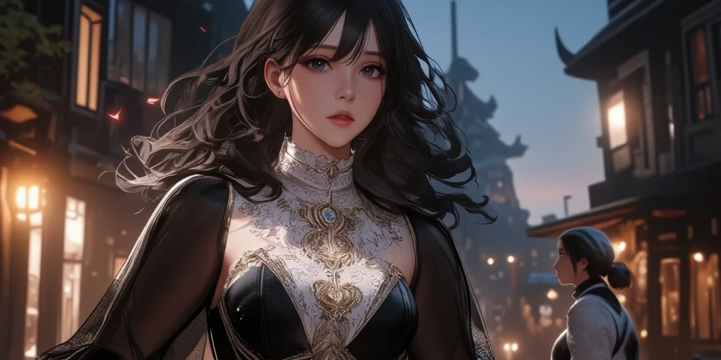 Highest image quality，Outstanding details，超高分辨率，（Fidelity：1.4）, Favor the details，(Final Fantasy XV character Ellania Dragon Knight), Wielding the Fang Tianlong Halberd，Cloak, She has a delicate and beautiful face,Raised sexy，cyber punk perssonage，Futuristic，mechanically aesthetic，Virtual Engine 5，Perfect detail rendering，rendering by octane，hyper HD