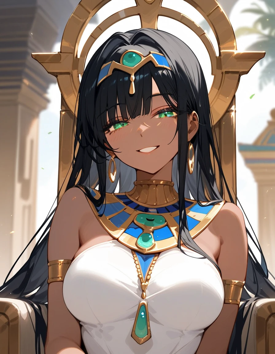 ((Highest quality)), ((masterpiece)), (detailed), （Perfect Face）、The woman was a Muslim Egyptian Tiara with bright brown skin, wearing a gorgeous and dazzling Cleopatra costume from an Egyptian palace, a gorgeous Cleopatra crown, a gorgeous black cloak, gorgeous jeweled accessories, and an engagement ring, just like Cleopatra herself.、The woman was an elegant Tiara with green eyes and medium-long blonde hair. She was a Muslim Egyptian Tiara with bright brown skin, wearing a gorgeous and glittering Cleopatra costume and a gorgeous Cleopatra crown.、（The woman is a dark-skinned Egyptian named Tiara.）