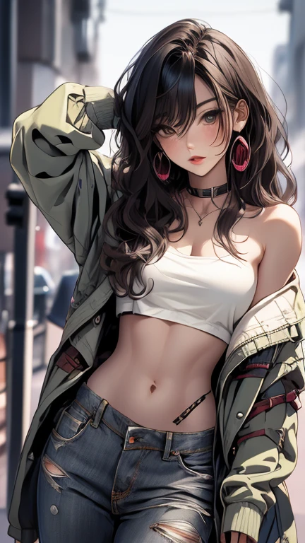 masterpiece, highest quality, pixiv, one cool girl, the strongest pirate girl, topless, small breasts、Completely naked、lips in love, dark brown hair, bob hair, gray eyes, white skin, gal, provocative、(((graffiti art))),　Improve