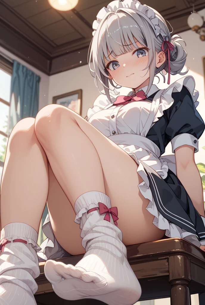 classic maid's clothes,(spread legs:1.1025),(spread pussy:1.1025),(open your own pussy:1.2155),Squatting,(spread pussy with fingers:1.1025),looking at viewer,1girl,(nsfw:1.05),(loli),flat chest,(evil smile:1.25),short twintails,tongue out,