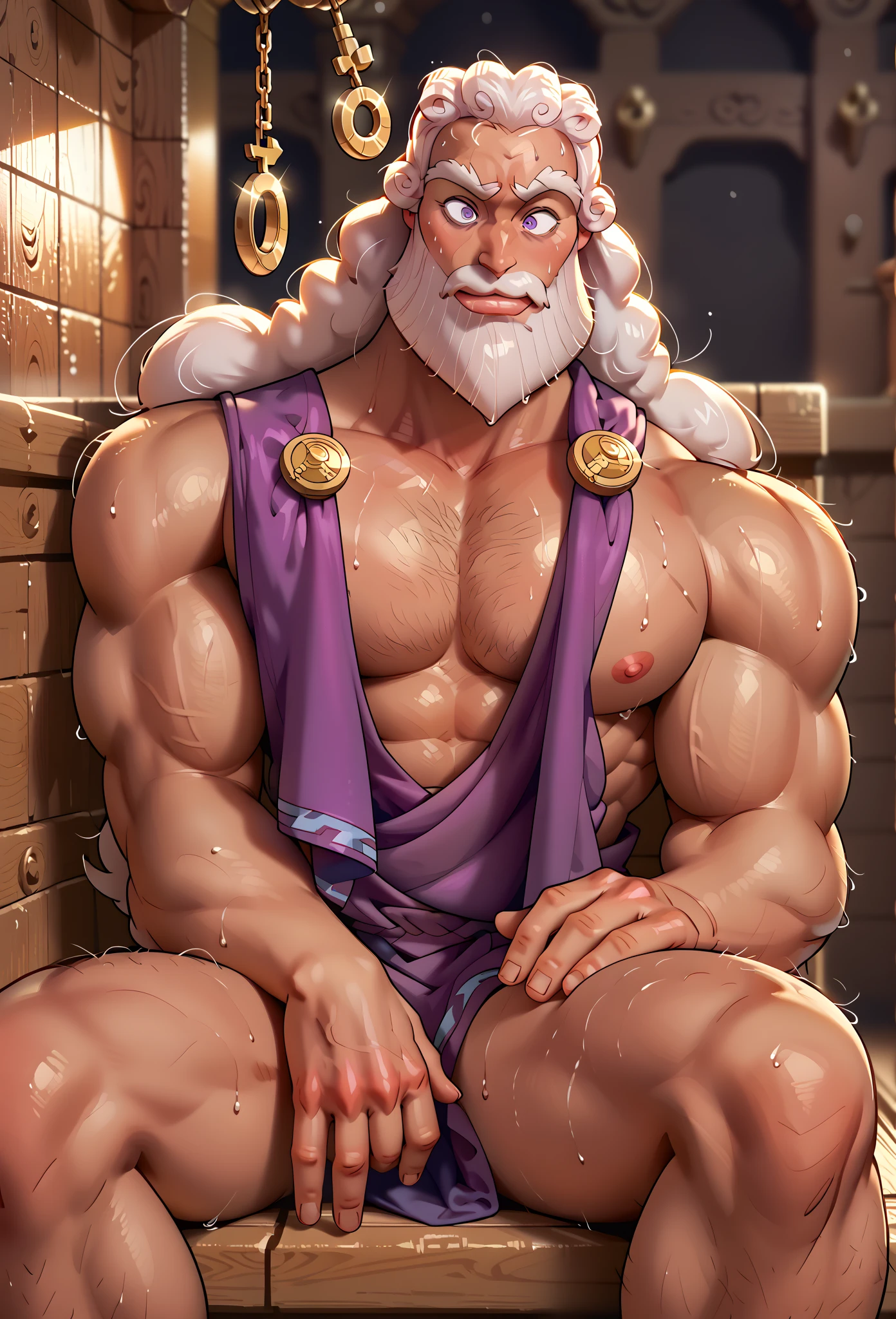 a close-up of a man with horned head and blue shorts, muscular, muscular and scary humanoid lion, brown blue, beard, chest hair, muscular, elbow pads, arm bands, topless male, red and white tight pants, underground fight club, standing, smile, (insanely detailed, beautiful detailed face, masterpiece, best quality) solo, beard, school, playground, muscles, facial hair, volumetric lighting, depth of field, wheezing, raised crotch, handsome action, big dynamic, (White tights Palavra com T),(((Palavra com T))),((The groin is raised)),((((The crotch is big:6)))),raiz gigante,(The erection),(The crotch shape is obvious:1.8),