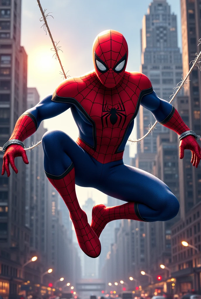 Create a dramatic and dynamic digital image of Spider-Man in the process of mutating into a spider. The artwork should capture the transformation in vivid detail, showing Spider-Man in mid-mutation with features of both the human and spider forms. Use a vibrant and intense color palette with shades of red, blue, black, and green to emphasize the transformation. Spider-Man’s suit should be torn and morphing, with spider legs emerging and a mixture of human and spider-like textures on his skin. The background should be dark and eerie, with abstract elements that suggest a sense of chaos and change. The overall mood should be intense and slightly unsettling, highlighting the struggle and intensity of the mutation process.