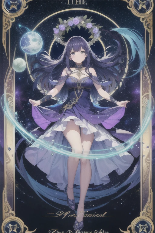 Beautiful girl, full body, attractive body, slim and beautiful body, attractive beautiful face, big chest, beautiful flowing dress, realistic eyes, doe's eyes, standing on the top of a mountain, arms spread, full body shot, ultra high definition, high density imaging review, dramatic lighting, volume lighting, intricate details, masterpiece, 8K, exploring spectacle (universe), swirl lifelike (galaxy), glittering (star), and mysterious (planet). Dive into (astronomy), in-depth study (universe) and its (fairy circle) beauty, including (nebula), interesting (black hole), and mysterious charm (solar system). Marvel at the interaction (cosmic ray), brilliant (supernova), and secret (astronomical object) in this mosaic mosaic.