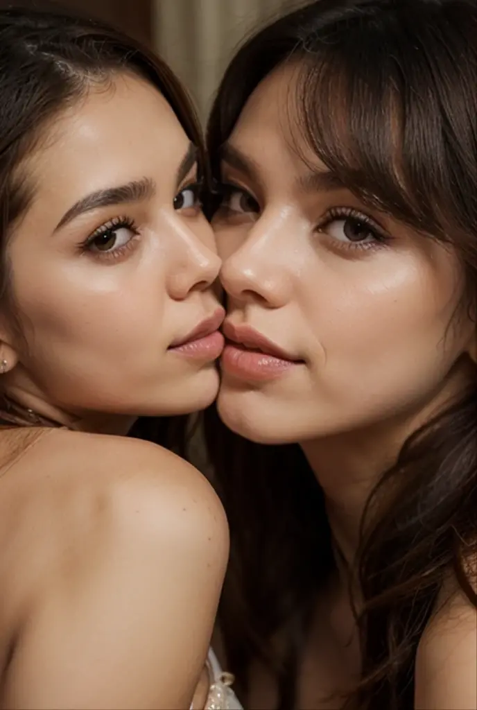 Couple of girls kissing on the mouth on top of each other