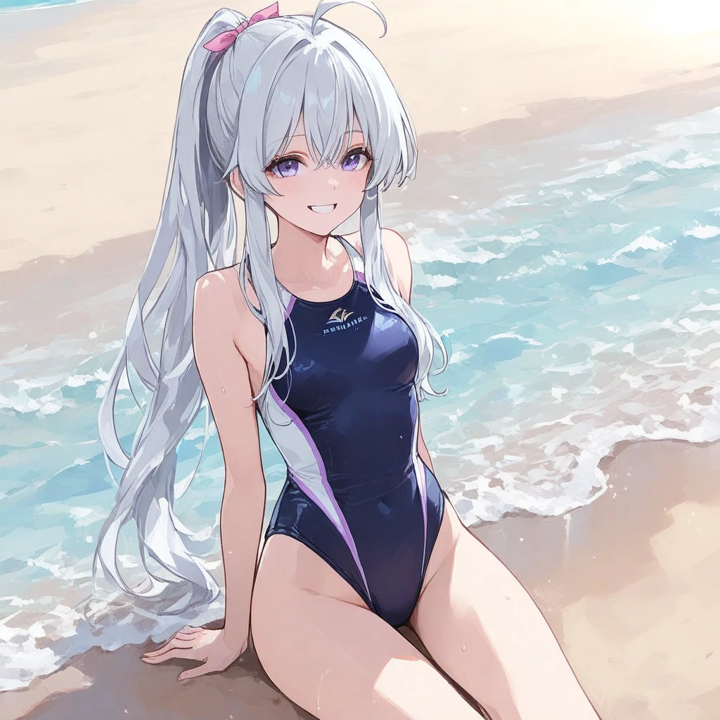 masterpiece, (highres:1.2), (ultra-detailed:1.3), (oil painting:0.8), (extremely detailed CG unity 8k wallpaper:1.1),
full body, solo, 1girl, looking at viewer, light particles,
solo,
armpits, bangs, black one-piece swimsuit, blue archive, blue sky, highres, hina (blue archive), long hair, long sleeves, looking at viewer, multiple horns, purple eyes,
smile, sky, small breasts, sweat, swimsuit, very long hair, water, lying, legs,