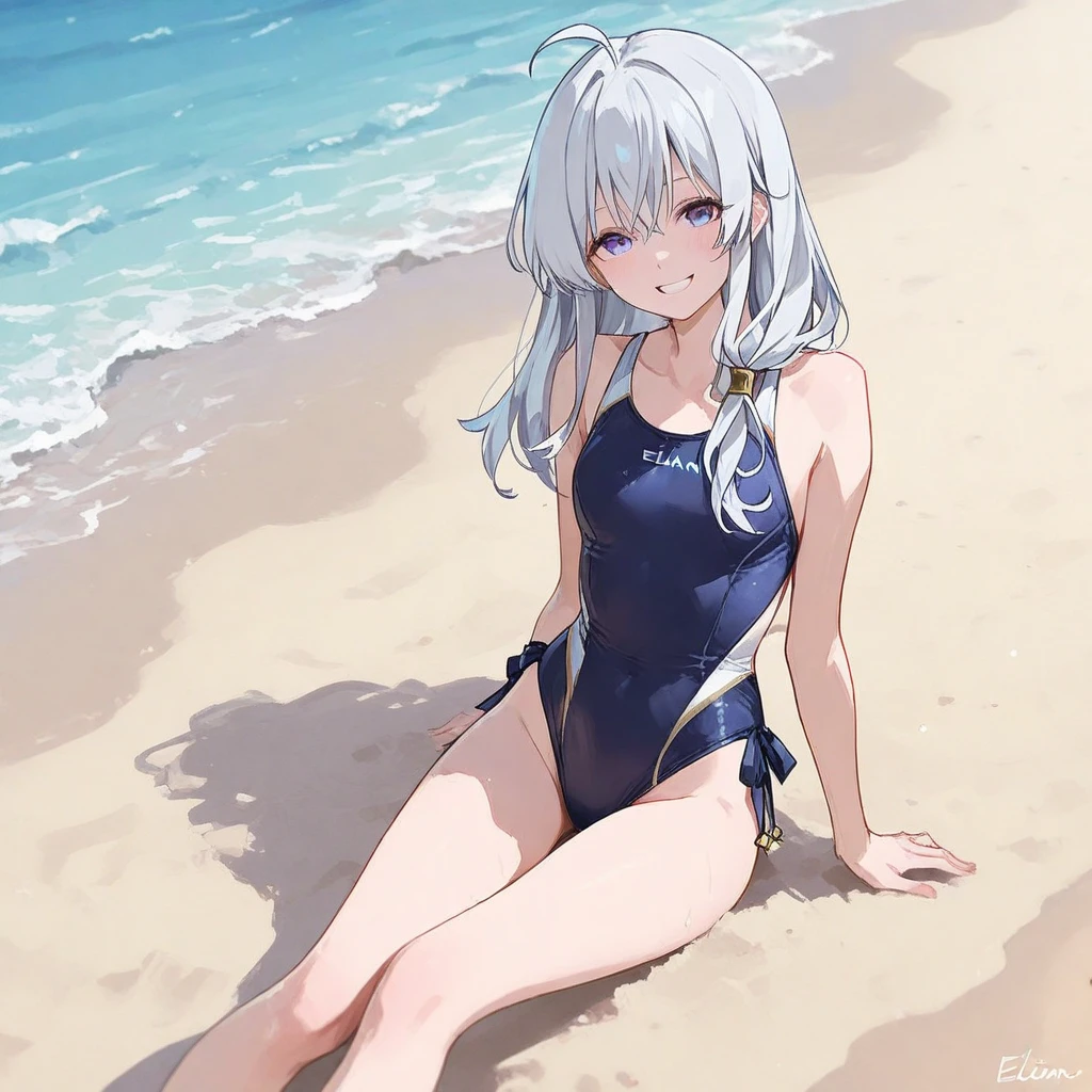 (((2D beautiful girl)))、Beautiful illustration、top-quality、Perfect fingertip、perfect anatomia、Dress perfectly、cute petit girl、(transform sequence)、((onepiece swimsuit))、12year old、Slender beautiful girl、Fractal Art、baby-face、stright long hair、beatiful detailed eyes、kindly smile、Full Body Display、(1 person)、Tropical beaches、The colors of the costume are white and blue、
