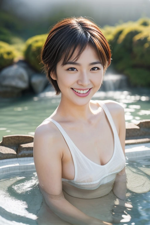 ((At a hot spring inn:1.3))、((Young woman taking a bath in a small old bath:1.3))、close ~ eye、((Bust close up 1.3))、((Full nudity:1.5))、((Sweat:1.3))、(masterpiece、highest quality) 、Dynamic Angle、Absolutely amazing images, very very beautiful、masterpiece, highest quality,photograph, cute、(Small breasts:1.4)、Surprised face、15-year-old girl、((Girl with short cut hair:1.4))、red skin、Young adorable Japan face, Wet Skin, Face close-up, Young Face, Soft Portrait Shot 8K, if々Shishi Japan Girl Real Young Idol、Young and cute gravure idol、Young sensual gravure idol、Young Japanese gravure idols、((smile:1.4))