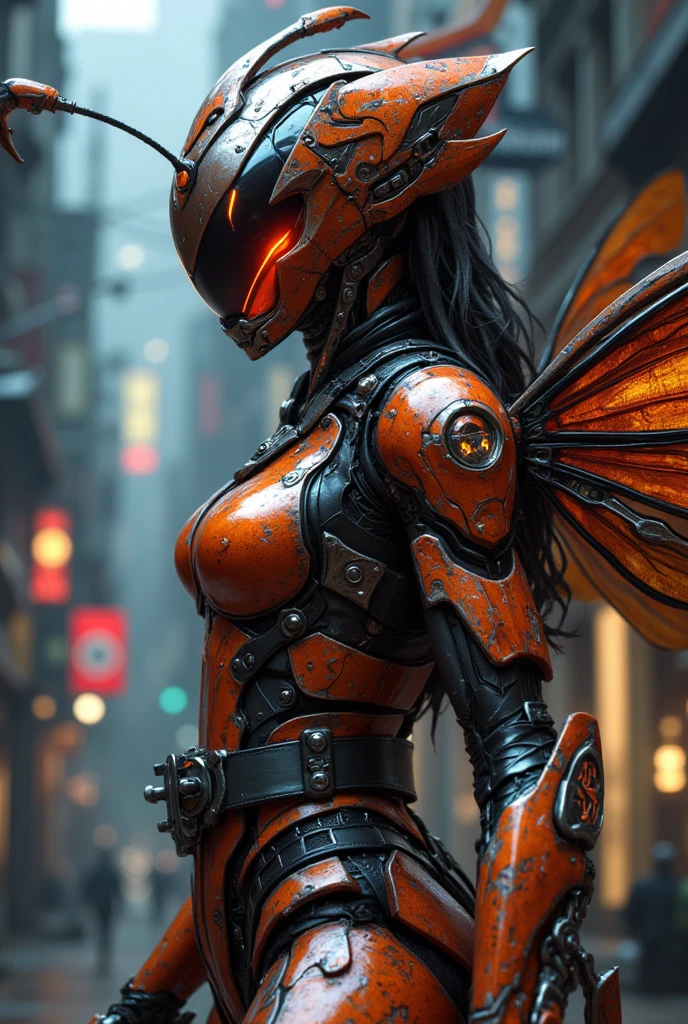 (wide wide shot),(Best quality,4K,8K,A high resolution,Masterpiece:1.2),Ultra-detailed,(Realistic,Photorealistic,photo-realistic:1.37),A futuristic(Mechanical Woman),((Huge butterfly wings)),Shiny metal skin,(Rabbit ears),(((Metal mechanical body))),(high-heels)。nigth,(facing at camera),standing on your feet,Cyberpunk-city。Vibrant colors。Science fiction art style.