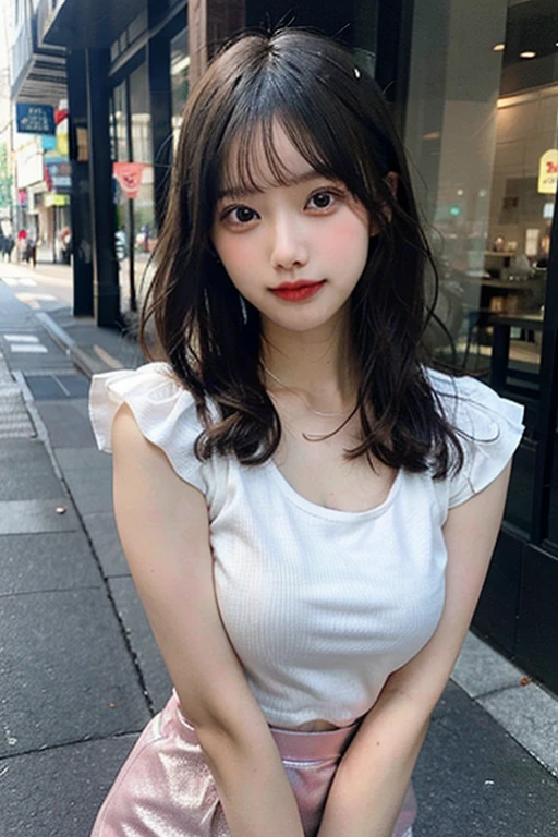 selfie、highest quality, shape, Very detailed, finely, High resolution, 8k wallpaper, Perfect dynamic shape, Beautiful and detailed, Summer clothes,Medium Hair,Natural color lip,smile,20-year-old girl、long hair、Midnight、Beautiful and elaborate face、Perfect and beautiful face、Slim face and figure,spread your arms wide,Big eyes,Take a photo with your face raised from below your knees、Small face、Beautifully detailed face、Perfect and beautiful double eyelids、Big cleavage、Long, Slender legs、One Woman、gravure、Skinny jeans、Watching the audience、run、selfie