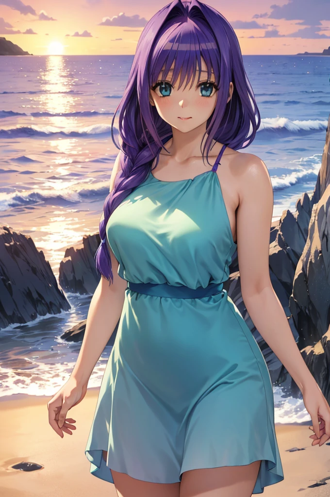Nera、Hair Ribbon、Earrings、chest、Sash、（Highest quality、masterpiece、RAW Photos、Super detailed:1.2）、girl、1 person, 小さなchest, Sitting, Upper Body, Leg spread, Brush your hair back, Turn your body forward, hot, Sweating a lot, Wipe away sweat, looking at the camera, Ocean,Sitting on a chair, angry