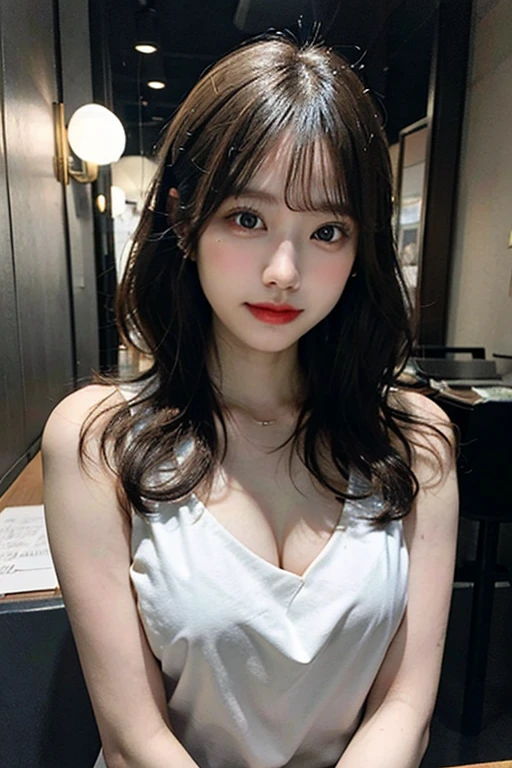 girl sitting、Pink cat ear headband、Don't wear skirts、Women wearing men's clothing'clothes'Large shirt、white open collar shirt、realistic eyes、beautiful eyelashes、high resolutionの顔、Wear a knee-length white shirt, nude , big deal , big deal breasts,zoom out、woman'your room background、20 talents、Knee-length perspective、best quality, illustration, Super detailed, fine details, high resolution, 8k wallpaper, Beautiful and delicate eyes, Fix your hair, c-cup breasts, natural color lips,巨big deal长下垂的乳房, looking at the audience,cleavage,