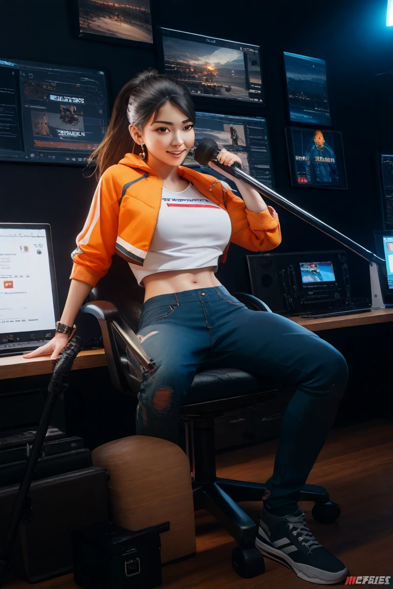 21year old, chinesse gamer girl, cute , big chest ,fit body ,super realistic picture ,in a cinema