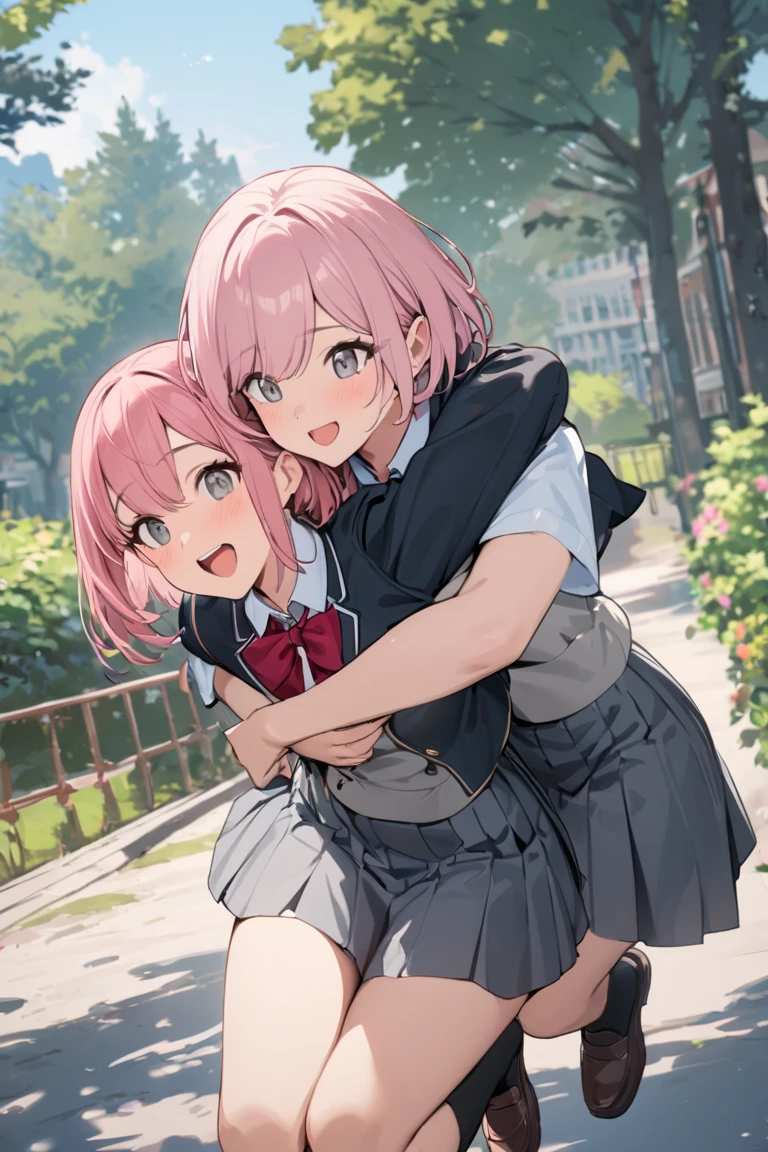 (((pussy juice:1.5,ahegao, blush))),Are standing, Navy pleated skirt, On the way to school, blush
