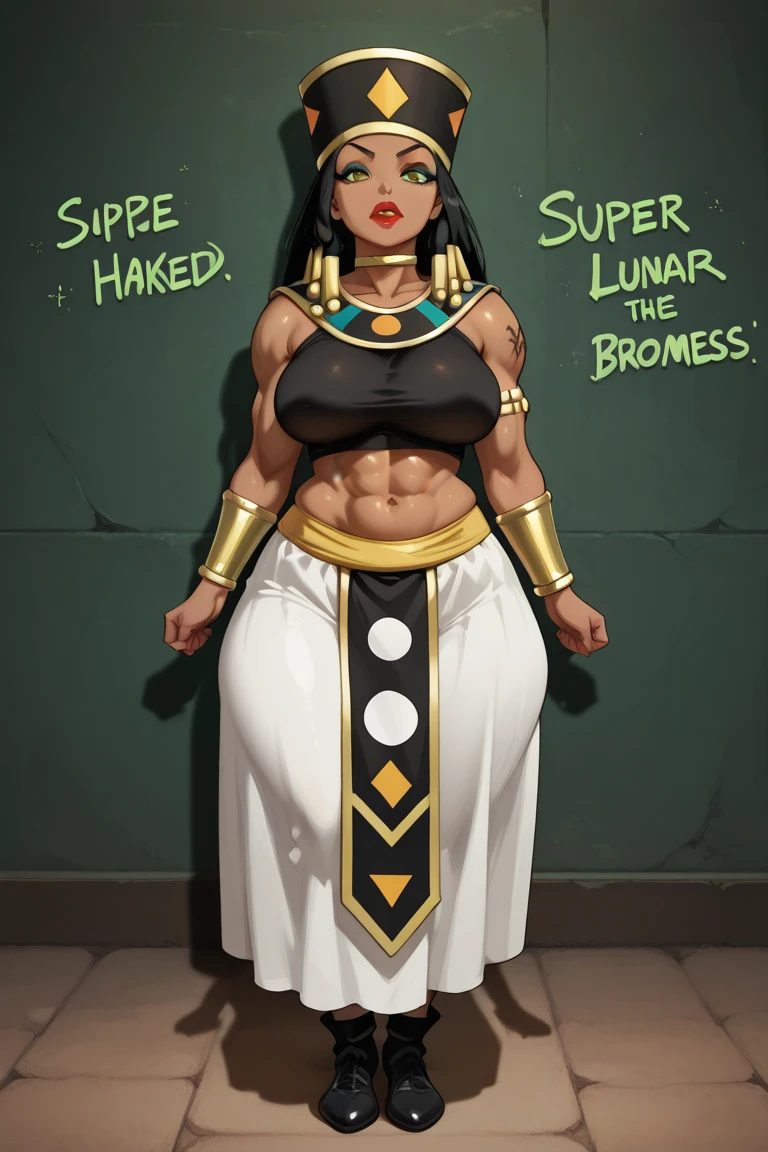 ((1 girl)) angry very long hair pale skin black hair yellow eyes ((muscular)) huge breasts by alfons mucha