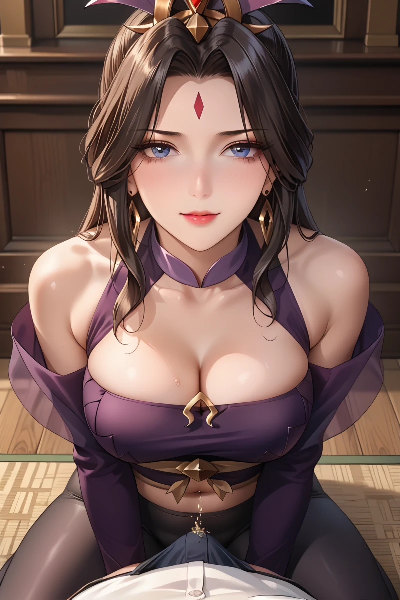 NSFW (Highest quality:1.5, High resolution, 超High resolution, 4K, Detailed lighting, Shaders)masterpiece, Highest quality, High resolution, Hancock 1, Boa Hancock,Full nudity Cowboy Shot, Sit Sweating in the crotch and thighs Sexy pose Seduce A room with a mood topless Take off your clothes