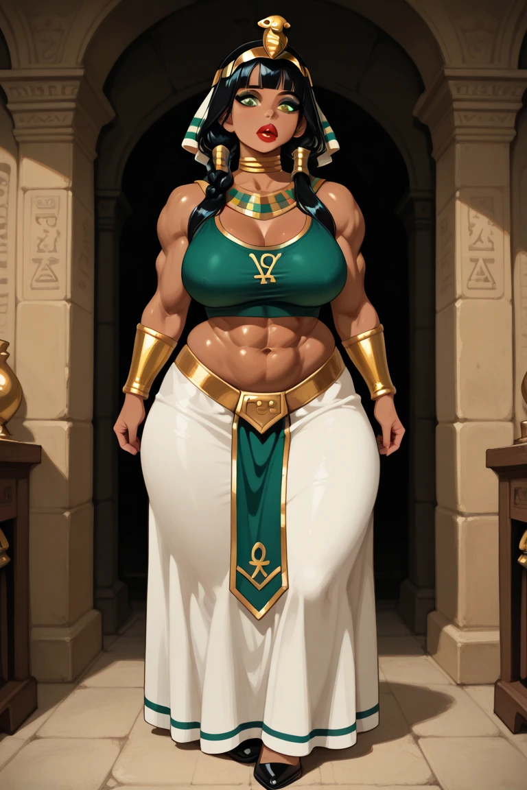 ((side profile)), ((full body view:1.4)), ((masterpiece)),(((best quality))), ((egyptian empress, mature face)), ((middle eastern eyes:1.4)), ((golden gown)), (((septum piercing)), defined cheekbones, high cheekbones, illustration, muscular, ((gold:1.4)), sexy bimbo, (gigantic breasts:1.7) ((long Egyptian headpiece)), black hair, ((detailed face:1.4)) beautiful woman, (egyptian:1.4), colored skin, (black skin:1.4) , (red lipstick:1.4), shiny skin, ((skindentation)), scribbles and marks,(puffy lips:1.4) , (temple: 1.5), ( at night: 1.5), rough sketches, pose, 8k,16k, ( background, white background: 1.3) ((warm color palette)), ((future model aesthetic))