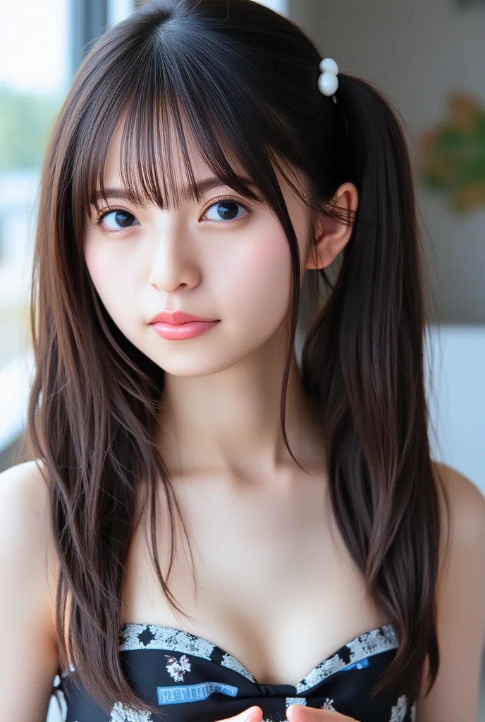 ((masutepiece, of the highest quality, High Definition)),( 1 girl:1.5), (Photorealistic: 1.4), Solo, White background, with a pure white background, Mouth closed, Happy smile, Happy smile, pretty black hair, Short hair, Big eyes, clear double eyelids, Eyelashes, Ears out, long neck, long neck, Absolute area, ((Face Close-up)), (Draw all the heads, shoulders), 19 years old, Attractive proportions, Shiny skin, Clean collarbone, Golden Ratio Face, Perfect face, tear moles, Mole on chest, Bangs, Clean bangs, Lip gloss, thin lips, White skin, Naked, Big breasts, a small face, a small face