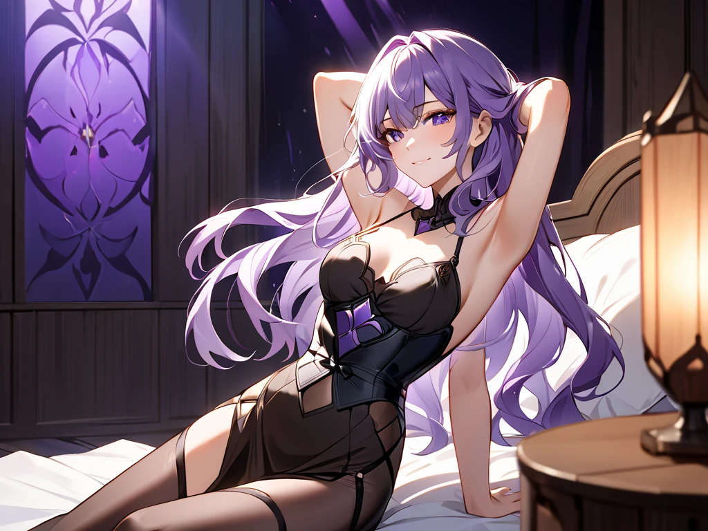 a close up of a woman in a purple lingerie posing for a picture, laced lingerie, lingerie, lacey, Convoluted and detailed lace set, push-up underwire. Convoluted, wearing sexy lingerie, elegant bikini, Sultry body with sexy belly, scantily clad, wavy lingeries, barbie doll in panties and bra, , lingerie!!、a woman in a purple lingerie posing for a picture, laced lingerie, wearing Sexy lingerie, lingerie, lingeries beauty, Convoluted and detailed race set, seductive lingerie camisole, lingerie!!, seductive woman, wavy lingeries, jaw dropping beauty, Sexy outfit, Purple body, Sexy :8, , iridescent shiny sheer lingerie, purple outfit, Highly revealing outfits、Alafy bedroom with canopy bed and canopy, very magical and dreamy, with soft pink colors, dreamy and detailed, at bedroom!!!!!!!!!!!!!!!!!!!!, Dreamy Romantic, dreamy ambiance and drama, dreamy aesthetic, Fantasy aesthetics!, Very beautifully、Ethereal, Beautiful dreamy breathtaking, Dreamy Ethereal Atmosphere, Dreamy Ethereal, dreamy ambiance, dreamy style