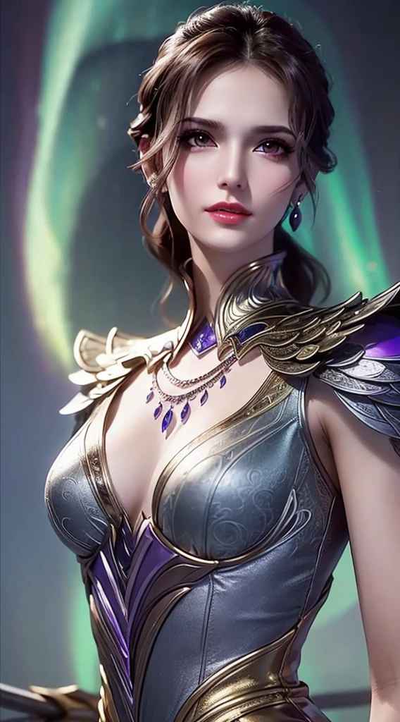 1girll, 独奏, tmasterpiece, CG, 8K, RAW photogr, pic, simple backgound, (looking at the camera in:1.2), Cowboy shooting, standing on your feet, posing on a, Hyper detailed skin, (Super detailed face:1.2), eyeslashes, Black eyeliner, black eyeshadows, tiara crown, braidedhair, Tattoo on the forehead, short detailed hair, Golden hair, pony tails, beaturiful body, detailed outfits, long skirt, High slit, Separate the sleeves,big cleavage breasts, white stockings, kneeboots,