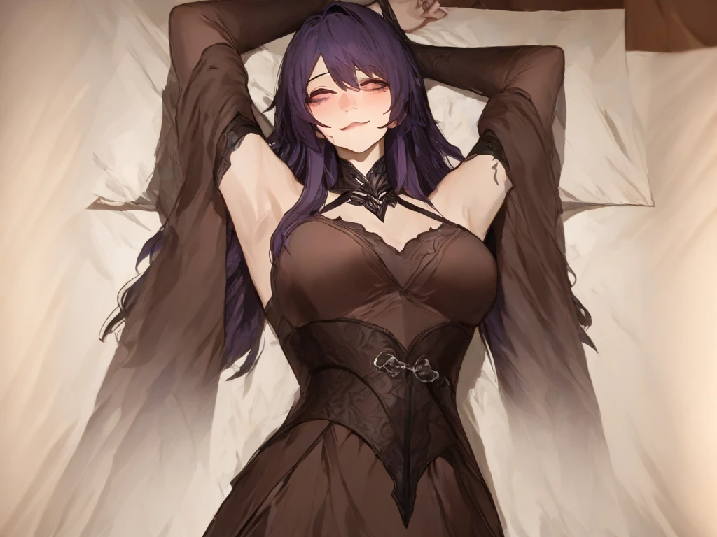 ((highest quality)), ((masterpiece)), (be familiar with),Full Metal Alchemist,last,{{nsfw}},Black Dress,girl,Chest tattoo, Bewitching Smile,whole body,Heel,Black Hair