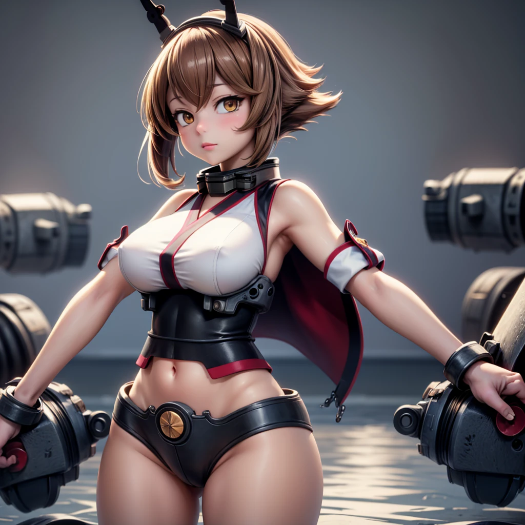 ultra-detailed, Explicit, Beautiful body, Beautiful Nose, Beautiful character design, perfect eyes, perfect face, ultra highres, 4K, beautiful legs, perfect legs, Nice hands, Perfect hand, Masterpiece, Best Quality, Highly detailed, illustration, absurdres, perfect anatomy, street fighter, doll suit, shadaloo doll, dollsuit, expressionless, blank eyes, looking at viewer, red gloves, emotionless, black latex, corrution, mind control, female combatant, full body, hypnotized, unhappy trance, full body suit, ribbed bodysuit, both arms at side, obey, perfect female body, extremely glossy latex, hypnosis, hypnoLora, empty eyes, Mind control device, poses, submissive_pose, Slave, standing straight, standing, standing at attention, hat, necktie, belt, latex, ribbed bodysuit, thighhighs, garter belt, Fighting Stance, extending the right arm from the shoulder into the air with a straightened hand, military, thigh boots, 1girl, hair ornaments, brown hair, short hair, brown eyes (((pixel-perfect, detail-perfect))), solo, 1girl, Mirai Kasuga, MILLION LIVE!, spread legs standing, arms up, arms behind head, crossed arms, collar