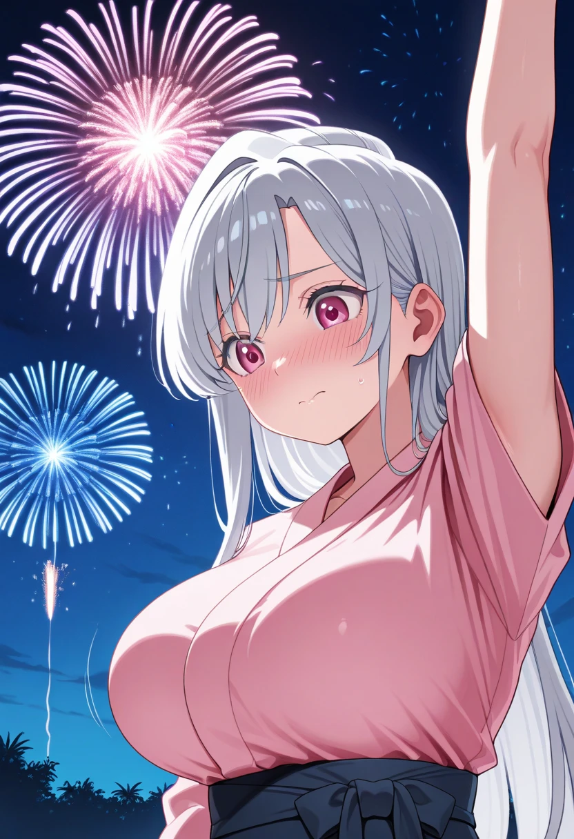 (NSFW,1boy and 1girl,sex,vaginal penis,intercourse with a man,girl_on_top,straddling:1.5)アニメ,アニメ style,high resolution、high quality、masterpiece、4K,8K,(bikini,large,breasts),(((Hyuuga miki,Final Romance, Long hair, Blonde hair,((Brown skin)),purple eyes)),blush,sweat,embarrassed,orgasm),(beach、firework、Night view、looking at viewer:1.4)