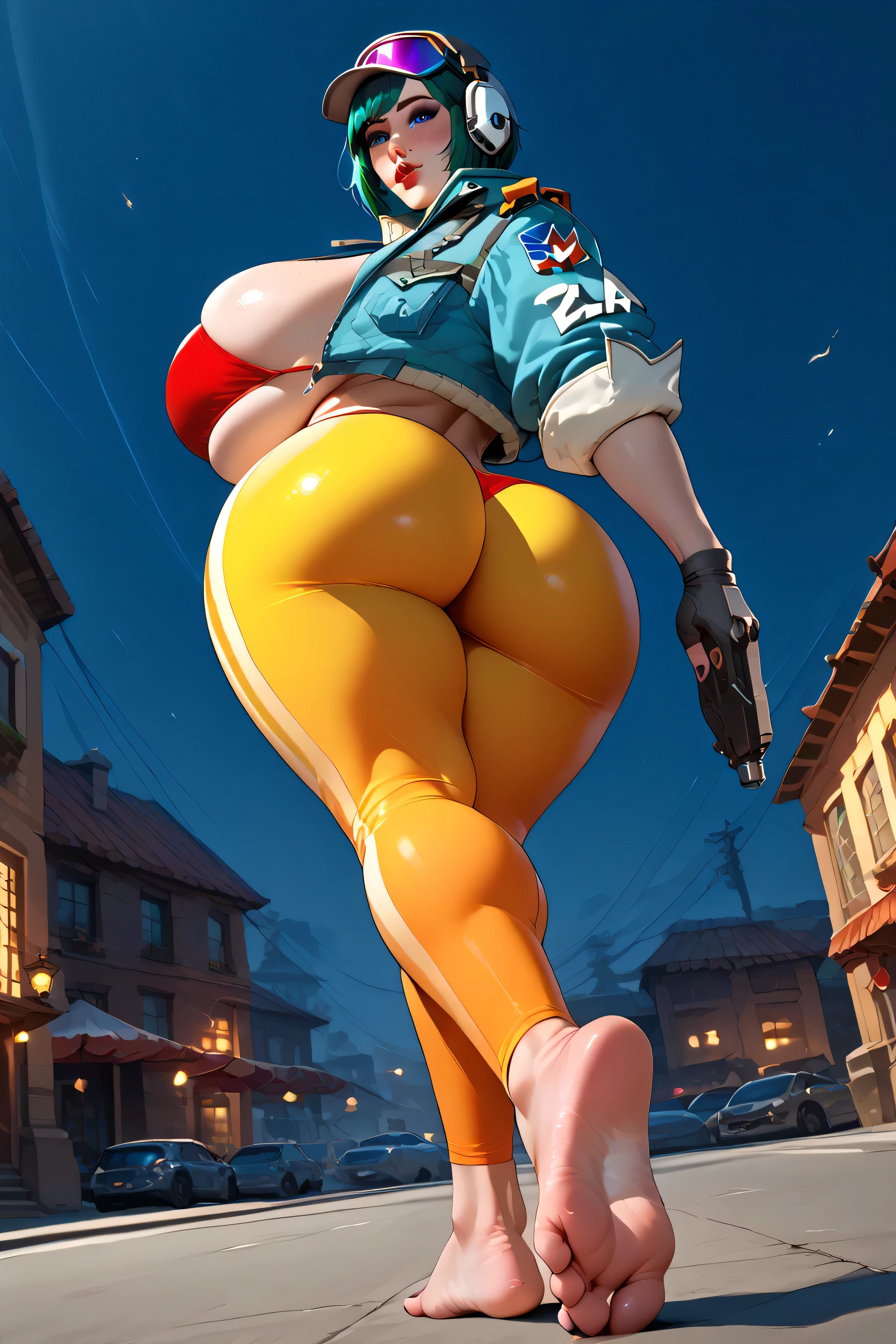 score_9, score_8_up, score_7_up, score_6_up, low angle, score_9. score_8_up, score_7_up, score_6_up, score_5_up, score_4_up, Ela, ela elite \(Rainbow Six Siege\),ela, ela \(Rainbow Six Siege\ HD, perfect masterpiece,score_9, score_8_up, score_7_up, score_6_up, score_5_up, score_4_up, score_8_up, score_7_up, Freckles, fFaceDetail, beautiful face, high detailed face, curvy body, jewelry, necklace, make up, bimbo lips, perfect eyeliner, black nails, black lips, fingernails, fingerless gloves, eyeshadow, lips, red lipstick, fat ass, fat breast green hair , bob cut hair, red blush, fat ass, fat breast, holding a pistol
blue jacket only, string red bikini, tight green leggings pante
OTracer, 1girl, blue eyes, short hair, looking at viewer, (overlooking the city from a rooftop bar at night, chic outfit,) Tag1, Tag2, Quality_masterpiece, Anatomically correct, Beautiful face, Perfect face, Highly detailed beautiful face and eyes, Attractive face, Detailed face, Delicate facial features, Detailed skin, Hyper breasts, Sensual woman, Mature female, Milf, Motherly, Seductive, BREAK POV Erection under clothes, footjob, standing, from below, Foot focus, huge cum flooding on feet