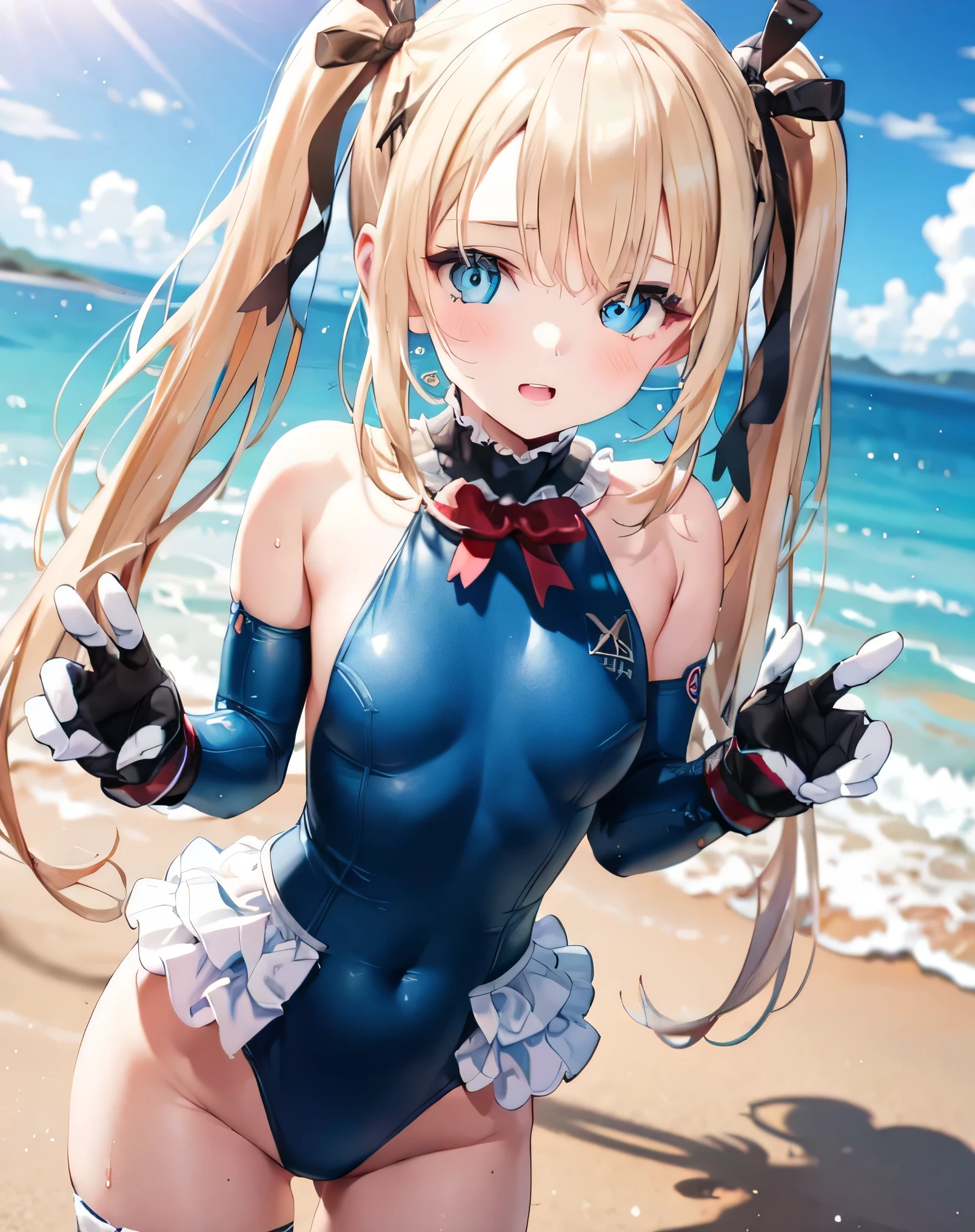 (masterpiece, highest quality:1.2), Cowboy Shot, alone, One girl, Toki Bunny, Playboy Bunny, Expressionless, Mouth closed, Long blonde hair, fake animal ears, blue eyes, Blue leotard, Blue ribbon