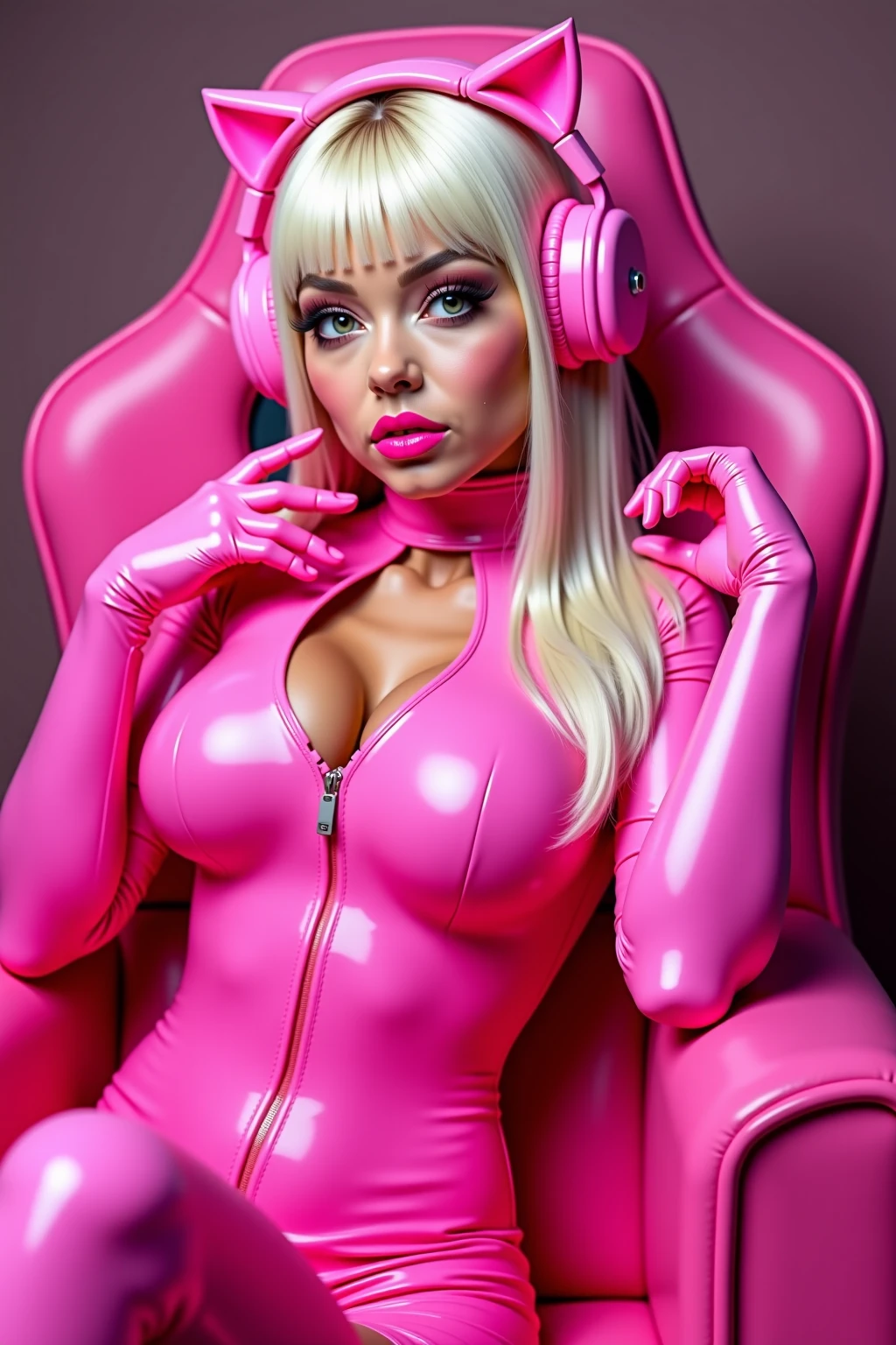 araffe sitting on a chair with a neon sign in the background, patrick star, spongebob pinup leggy fishnets boots inspired by Patrick Adam, patrick, inspired by Patrick Ching, retro pink synthwave style, [ synthwave art style ]!! ]!!, synthwave art style ]!!, [ synthwave art style ]!!, eighties-pinup style, synthwave art style