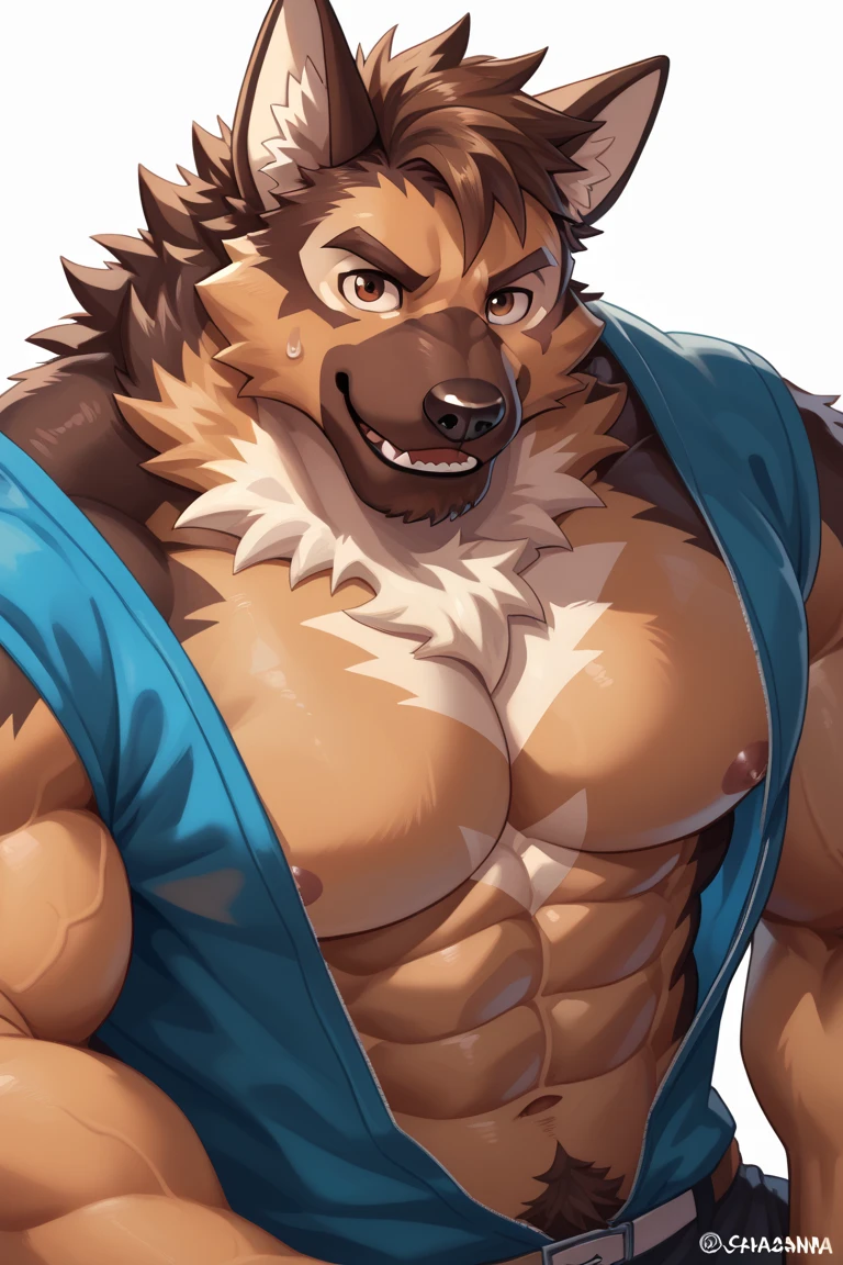 Alone, ORCBEAR, Male, muscle, intestinal muscle, big belly, calnçan, large, Male mature, old. (((naked, facing viewer, bust portrait)))