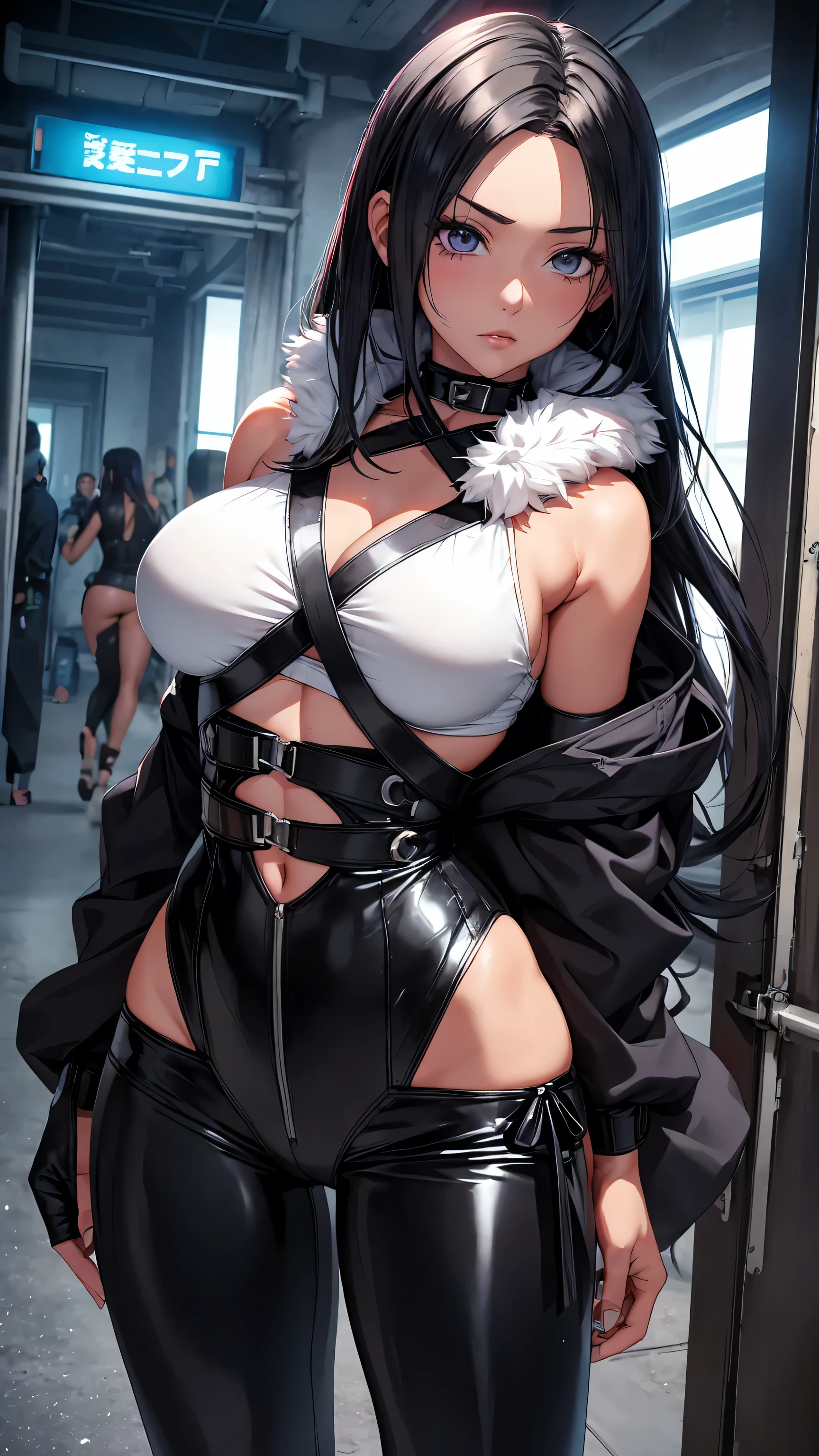 (8k, best quality, masterpiece:1.2), (realistic, photo-realistic:1.37), ultra-detailed, 1 girl,cute, solo, (tifa lockhart), ((huge breasts:1.5)), ((((Massive Female Bodybuilder:1.2)))), (((huge muscular ass))), beautiful detailed eyes, (smile:1.2), (closed mouth), erotic pose, dancing, neon lights, cityscape, depth of field, dark intense shadows, sharp focus, cars, motion blur, motor bikes, depth of field, good composition, green glowing light, Final Fantasy VII, single elbow pad, ankle boots, black hair, black thighhighs, red boots, elbow gloves, elbow pads, fingerless gloves, taut shirt, sports bra, (suspender black skirt), thighhighs, white tank top, full body, lips, pretty face, very long hair, ((red_eyes)), yellow flowers, (night:1.3), intricate, bokeh, cinematic lighting, photon mapping, radiosity, physically-based rendering, (Tetsuya Nomura style), nsfw, perfect breasts