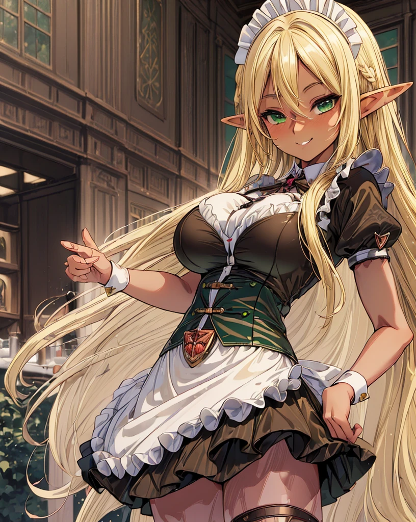 (masterpiece, best quality),  intricate details,
1girl,  <lora:tiffaniawestwoodtest:0.8> tiffania westwood, blonde hair, blue eyes, elf, long hair, pointy ears,
 <lyco:edgGoth_Apron:1> edgApron, ([sheered edgApron_lingerie,black GothGal_lingerie , black ribbons]::0.75), black apron,