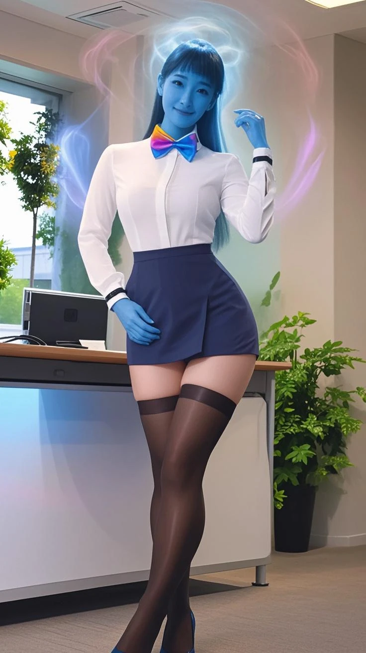 gorgeous high school girl idol、whole body、good style、、、、、Colorful slime covered miniskirt uniform、Colorful hair covered in slime、sitting at the desk