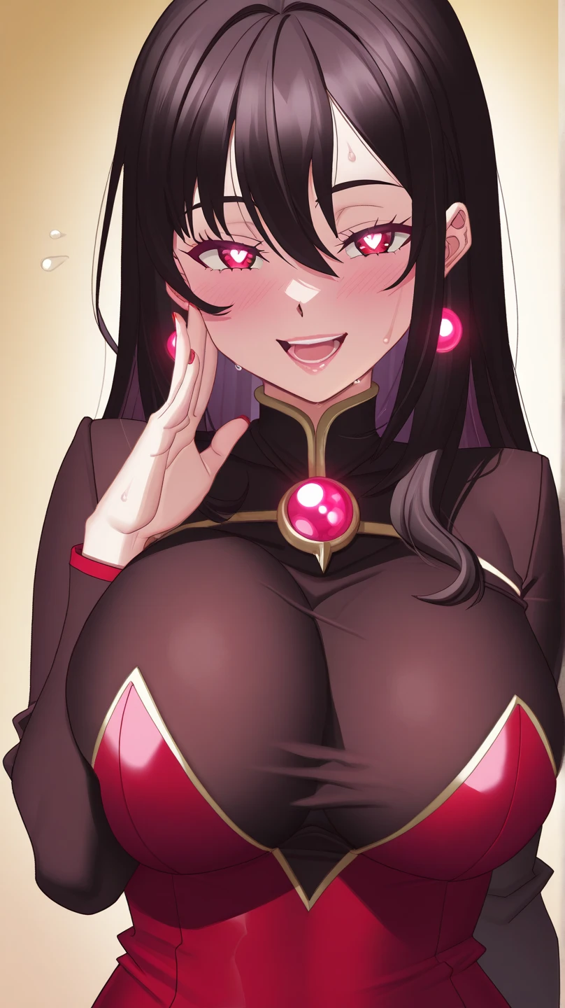 (masterpiece, best quality), female young adult, voluminous, european, violet eyes, unusual ears,   v-shaped jaw, plump cheeks, flat forehead, round face shape,   chin, __bo/chars/haircolor__ chignon hair, envy wearing __Bo/clothings/nsfw/female-attire__, over-the-shoulder look, looking over one shoulder with a sultry gaze, exuding  allure and mystery, backlighting, creates a halo effect around characters, giving them a radiant and romantic aura, a joyful birthday party, with colorful decorations and laughter in the air