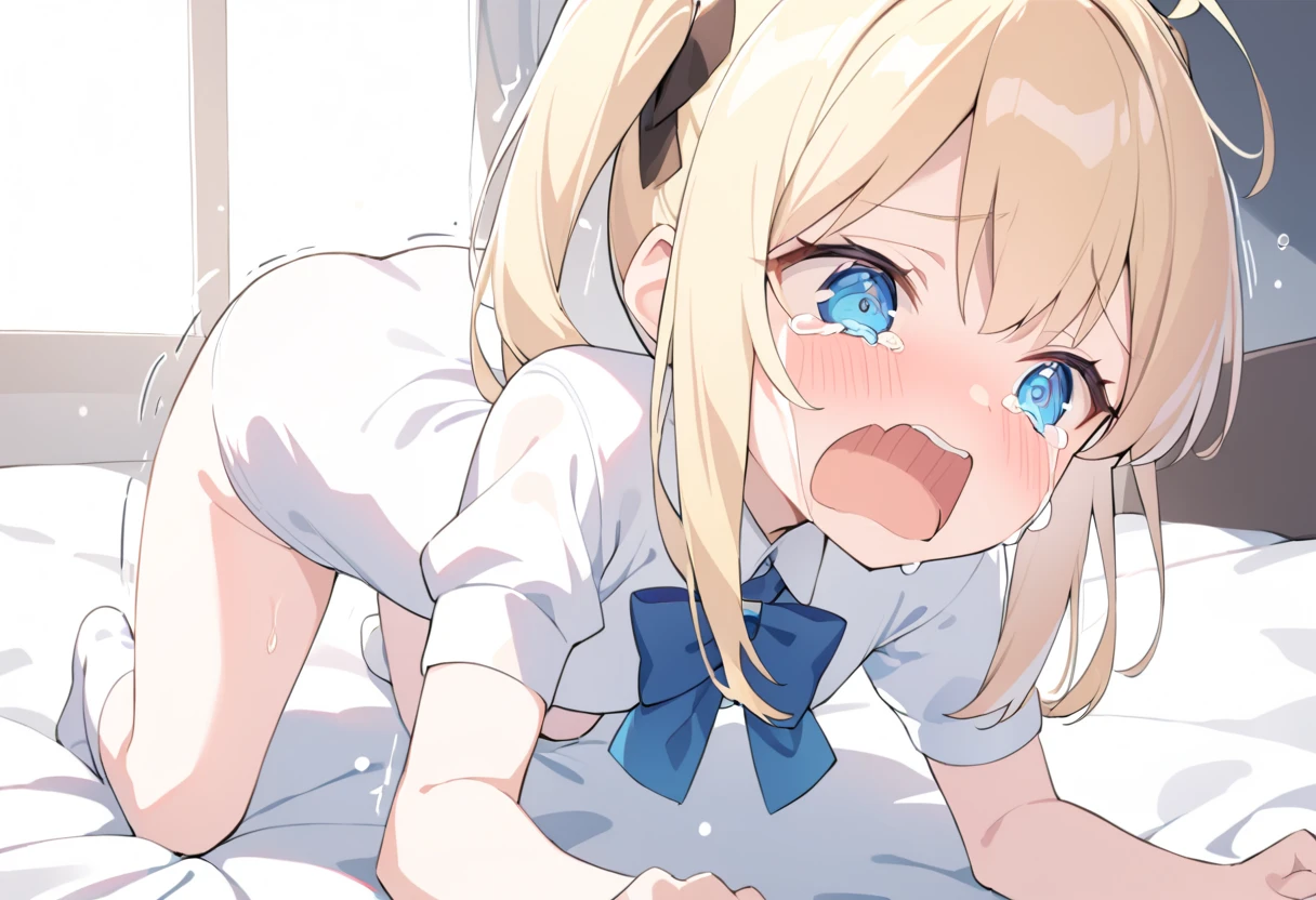 (Crossdresser),blonde low twintails,服の隙間Voyeur,On all fours,Voyeur,Bunny clothes,Groin bulge,Front view,Masturbation,(((ejaculation))),Ahegao