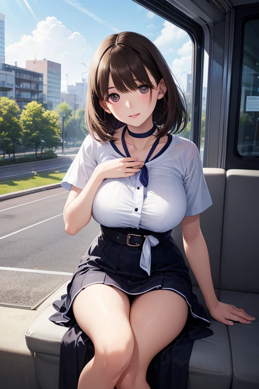 NSFW, コギャル, POV Involving the male viewer's own body, (You are a lovely girl and will surely answer all your requests, Very erotic atmosphere, She raises her arms and puts her arms around your shoulders, the viewer, and hugs you POV), You looking down on her from above as she faces you in an erotic atmosphere against the train window and hugs you tightly as she presses her breasts against your chest, Very erotic tongue and lips and Cute double tooth, (Masterpiece, Super photo realistic, Super details, Super Highest Quality, Super Highest Quality), super cute and beautiful girl, You are male professional photographer, Japanese gal, For dark brown eyes, Pink highlight hair color, Pink ribbon, gal make-up, False eyelashes, Pearl pink lips, (Very open front shirt:1.3), Breasts that seem to be about to spill out, big open mouth, (brown eyes:1.4), big round chest, BREAK, (Half down two side up very long hair style:1.4), very cute , evil smile, (skin fang:1.2), realistic cute Japanese girl, cleavage, half closed eyes, very big open mouth glossy tongue out, (tearful expression:1.4), orgasming, Display the effect of a body jolting and shaking, The shirt is open to the shoulders,