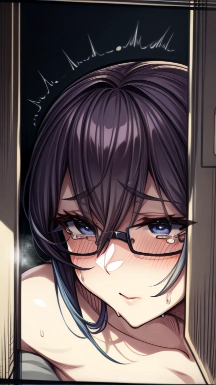 nsfw, (masterpiece), (photo realistic1.4), ultra high res, best quality, 8k BREAK solo, solo, 1girl, (idol master),(fumika sagisawa) ,(19years old, beautiful girl), (beautiful eyes),(((beautiful black hair))), (((long straight hair))), ((hair band)),(blunt bangs),one eye covered by bangs,((wearing glasses:1.3)),((a cardigan, and long skir))t, ((open clothes)),(wet hair), (wet skin), ((Sweat)), ((vapor)), (flat chest,midium ),((reading a book:1.5)), (Front view),(((multiple boys:1.9, peeing on a girl,multiple penise gangbang))),y torogao, salil, nose blush,one eye closed,out tongue)),cleavage of the breast,happe:1.9),((cum on .9)),((cum on face:1.9)),((con hair:1.9)),((cum mouths:1.1)),((sitticupping hands, open th, own hands together)),((one eye closed)),(((looking at viewer),(night time,library),