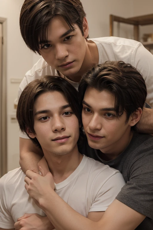 2 old obesities man hugging a handsome boy , nude , sexy