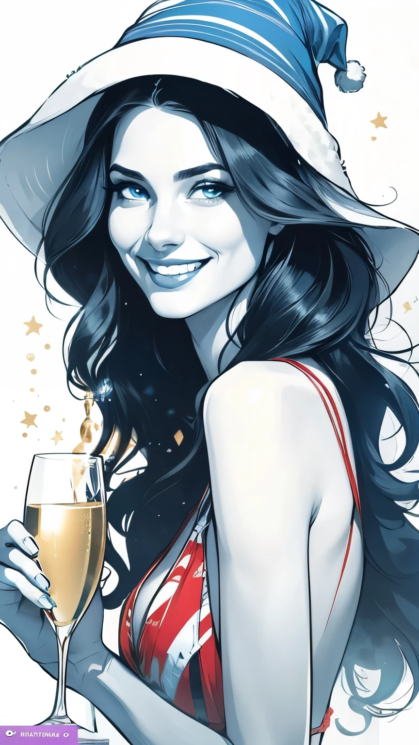 very sexy girl, long black hair, glasses, panties and transparent white tank top, squeezes her breasts with her arms, small breasts, lascivious look, beer, large window with views of the night, stars, moon, (inspired art in Bill Sienkiewicz). oil painting)