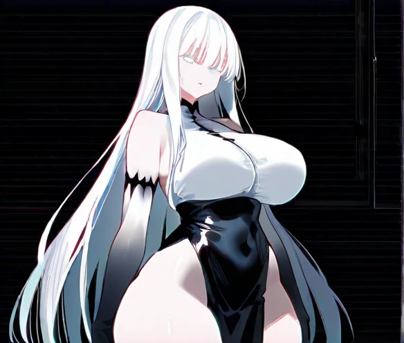 (Uhd, Masterpiece, Textured Skin, Super Detail, High Details, High Quality, Best Quality), Detailed Face, 1woman, mature pretty woman:1.5, curvy, cowboy shot, Silver hair, (Black symbiotic outfit, laboratory project), (Huge body:1.5), (Long skeletal tail:1.5), Claws