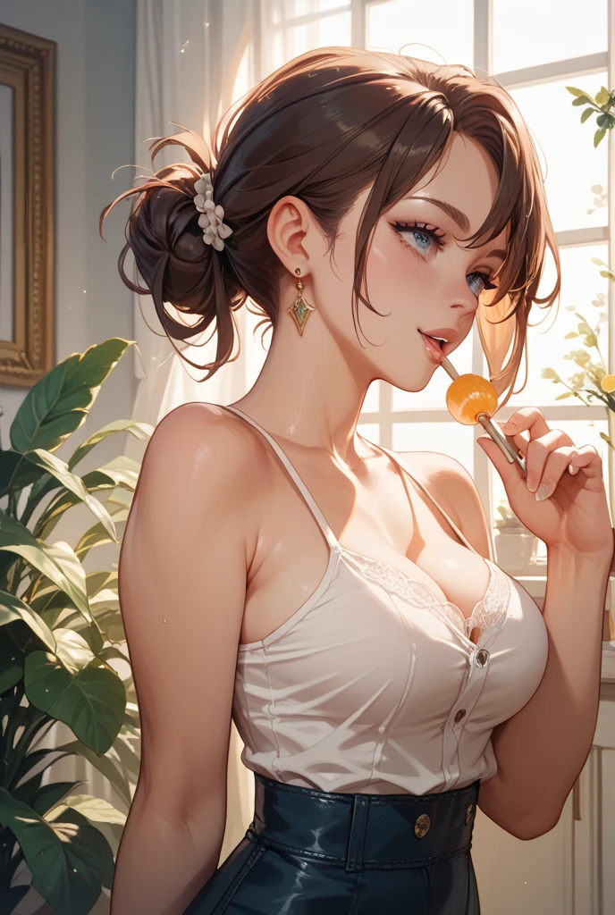 1 girl, cute outfit, plunging neckline, breasts over exposed, puckering mouth, holding lemon slice, comical, full body, detailed realistic portrait, high quality, 8k, photorealistic, studio lighting, masterpiece, beautiful detailed eyes, beautiful detailed lips, extremely detailed face, long eyelashes, elegant, glamorous, intriguing, dynamic pose, natural lighting, warm color palette, cinematic composition