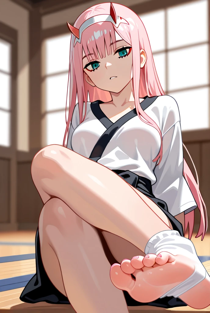 ((Masterpiece: 1.2)), ((high quality)), ((detail)), 1girl, solo, perfect face, pefect body, perfect anatomy, pretty girl, cute girl, sakura haruno, long hair, green eyes, pink hair color, red Qipao, long dress, long dress slit, bare bottom, no panty, hanging up ass, pussy visible from behind, black stockings, high sock knee, black sock, realistic, reality, high quality image, ultra detail, 8k